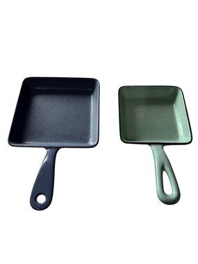 Vintage Square Enamel Cast Iron Skillets In Red & Green 4.5” & 6" 1950s Farmcore